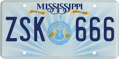 MS license plate ZSK666