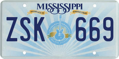MS license plate ZSK669