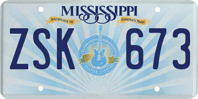 MS license plate ZSK673