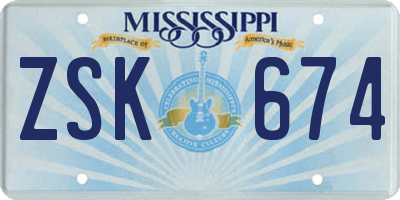 MS license plate ZSK674