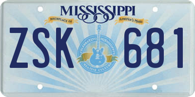 MS license plate ZSK681