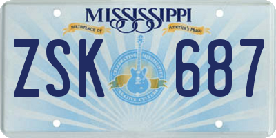 MS license plate ZSK687