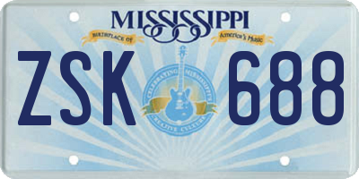 MS license plate ZSK688