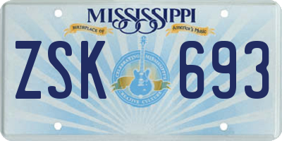 MS license plate ZSK693