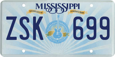 MS license plate ZSK699