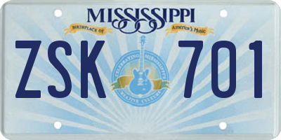 MS license plate ZSK701