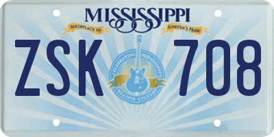MS license plate ZSK708