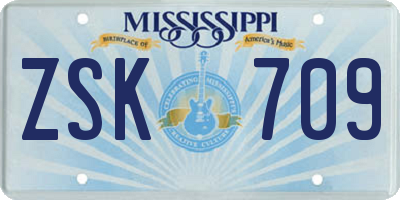 MS license plate ZSK709