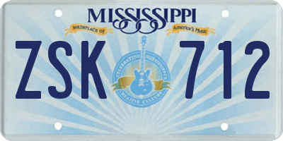 MS license plate ZSK712