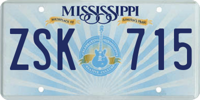 MS license plate ZSK715