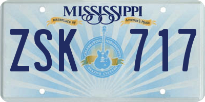 MS license plate ZSK717