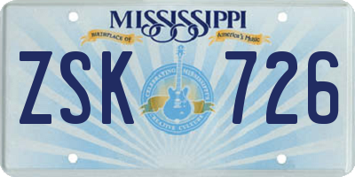 MS license plate ZSK726