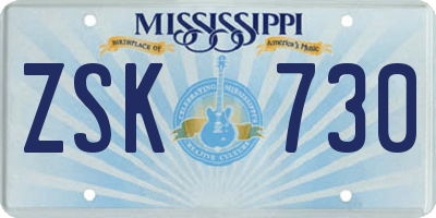 MS license plate ZSK730