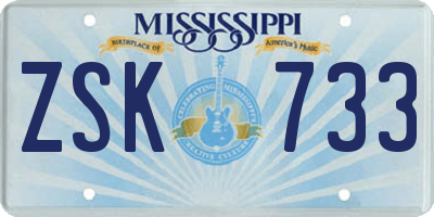 MS license plate ZSK733