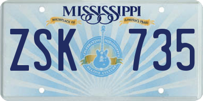 MS license plate ZSK735