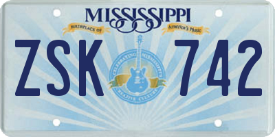 MS license plate ZSK742