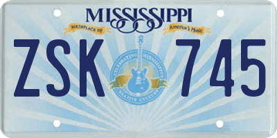 MS license plate ZSK745