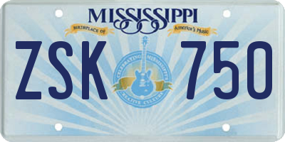 MS license plate ZSK750