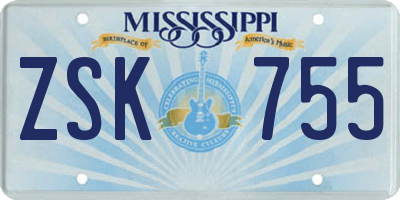 MS license plate ZSK755