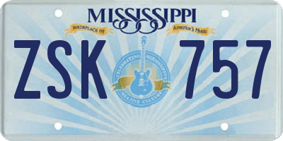 MS license plate ZSK757
