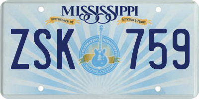 MS license plate ZSK759