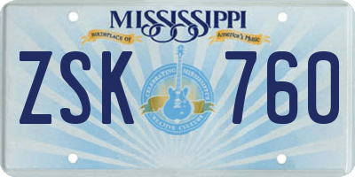 MS license plate ZSK760