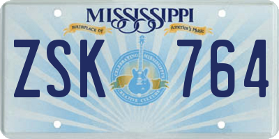MS license plate ZSK764