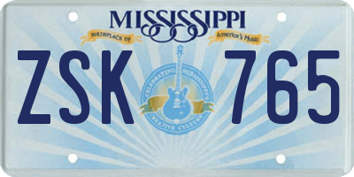 MS license plate ZSK765