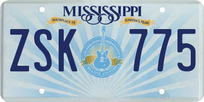 MS license plate ZSK775