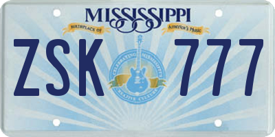 MS license plate ZSK777