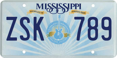 MS license plate ZSK789