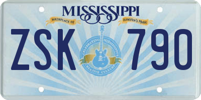 MS license plate ZSK790