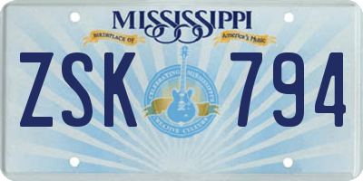 MS license plate ZSK794