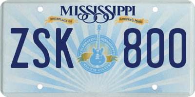 MS license plate ZSK800