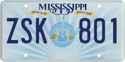 MS license plate ZSK801