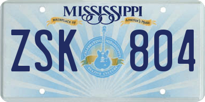 MS license plate ZSK804