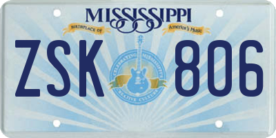 MS license plate ZSK806