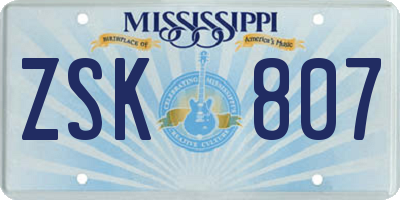 MS license plate ZSK807