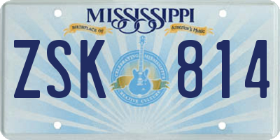 MS license plate ZSK814