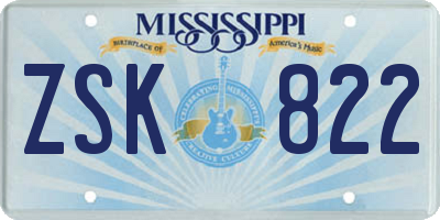 MS license plate ZSK822