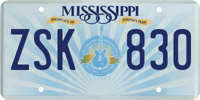 MS license plate ZSK830