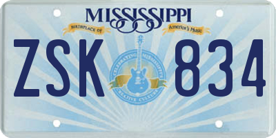 MS license plate ZSK834
