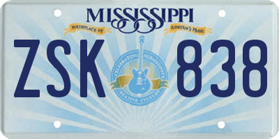 MS license plate ZSK838