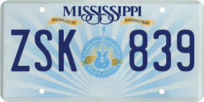 MS license plate ZSK839