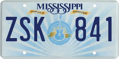 MS license plate ZSK841