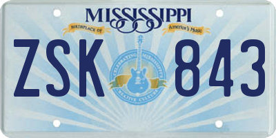 MS license plate ZSK843