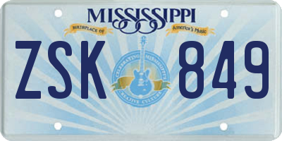 MS license plate ZSK849