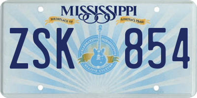 MS license plate ZSK854