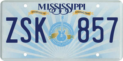 MS license plate ZSK857