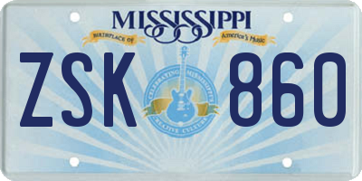 MS license plate ZSK860